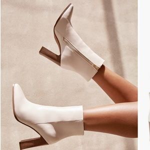 White Leather Block Heel Booties